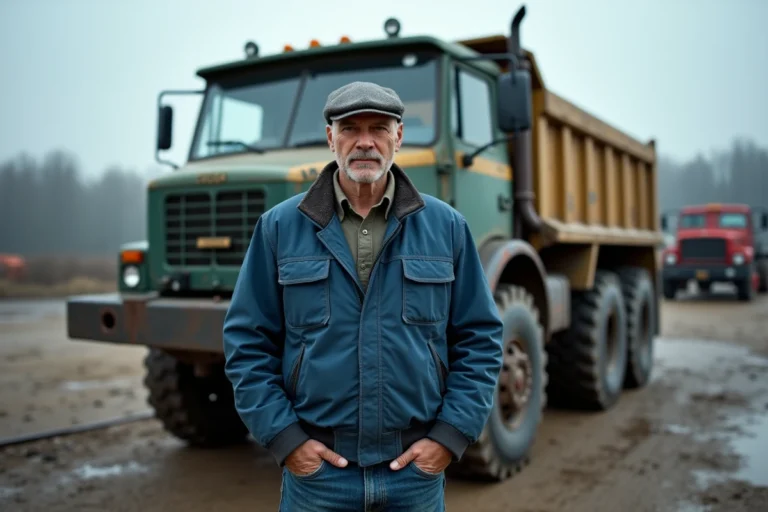 Conducteur masculin debout à côté d'un camion tout-terrain russe