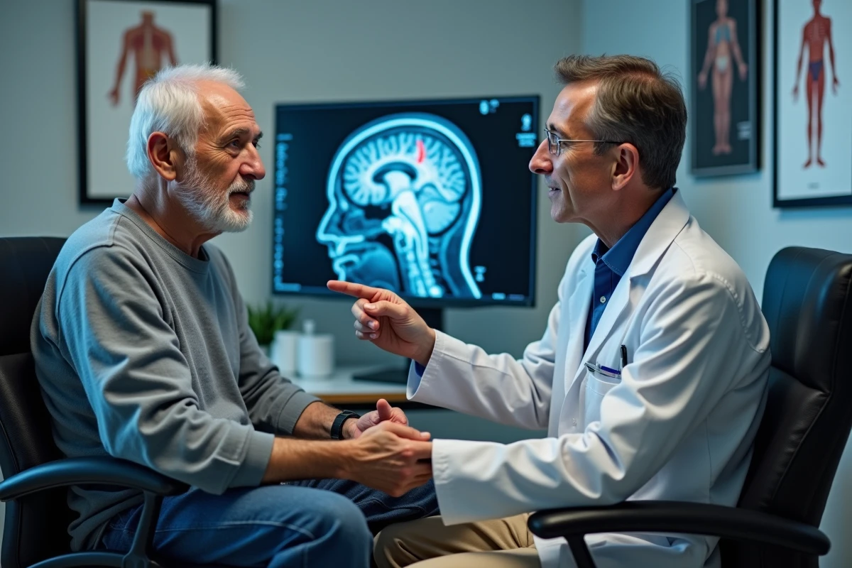 Neurologiste montrant une IRM du cerveau à un patient